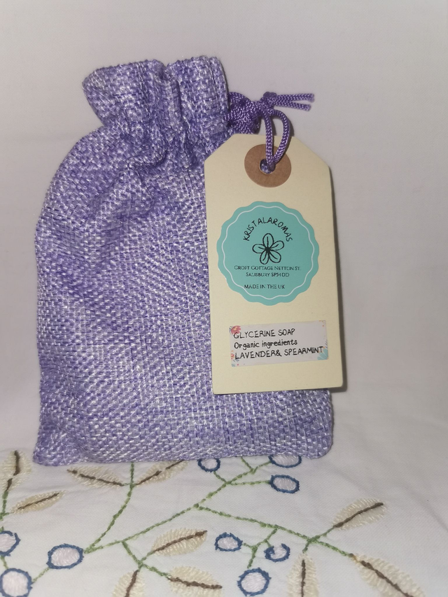 Glycerine Soap (organic ingredients) with organic Spearmint & Lavender  90g approx