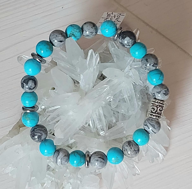 Howlite Turquoise et Jaspe Picasso gris