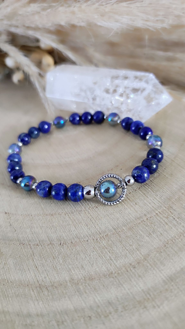 Bracelet "Pierre de Vérité" Lapis lazuli et Aqua aura