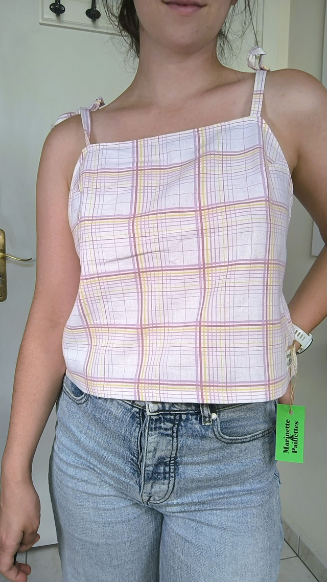 Top à carreaux rose et jaune - Taille 1