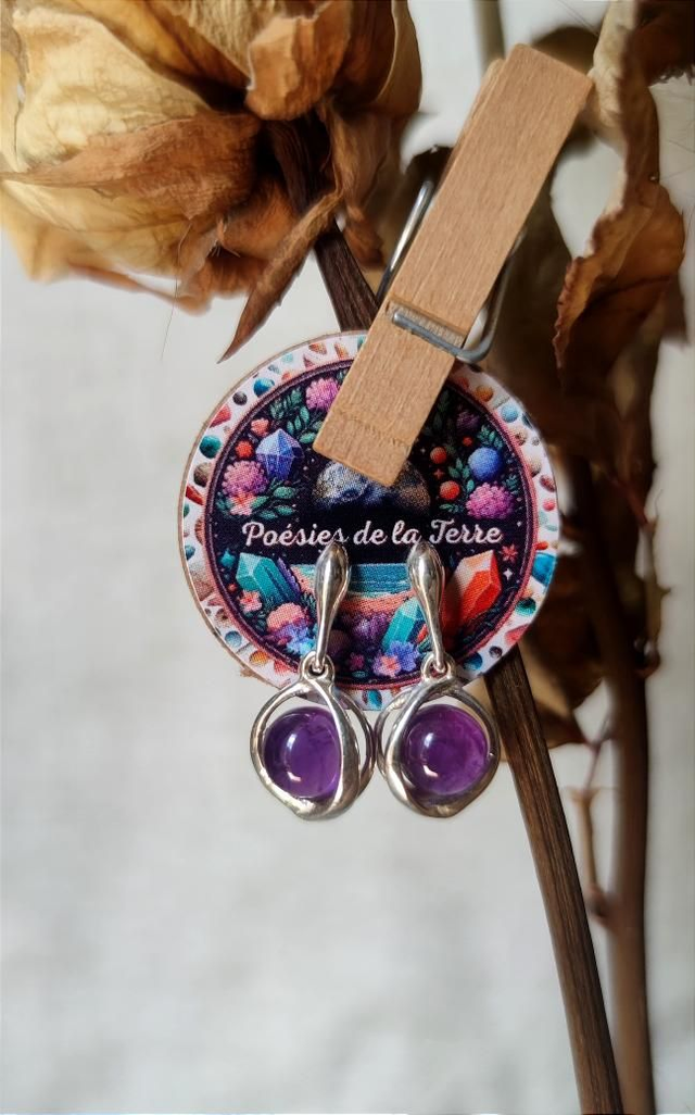 améthyste ~ boucles d'oreilles argent 925 