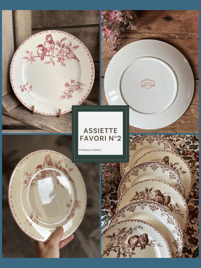 FAVORI - Suite de 6 assiettes plates dépareillées modèles Favori et Bordeaux - Terre de Fer