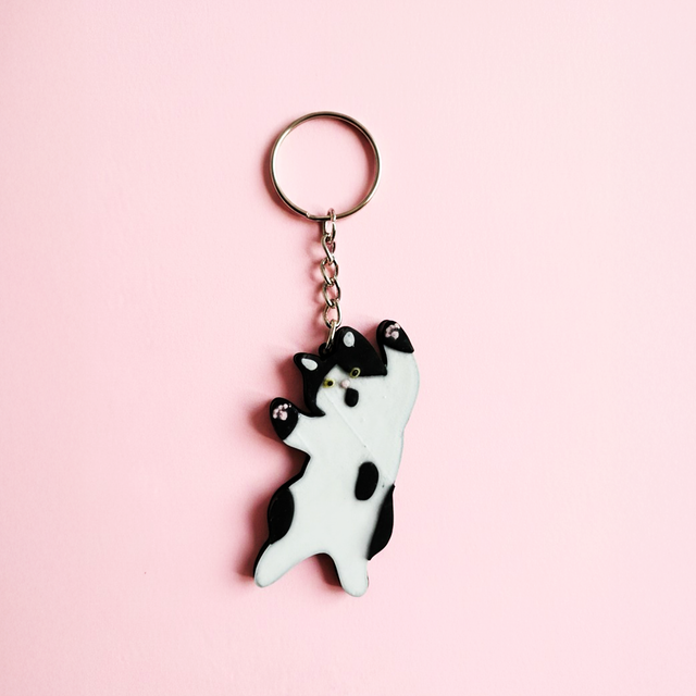 TheOLLIE 1.0 – Black and White Cat Keychain | Cute Handmade Animal Charm 