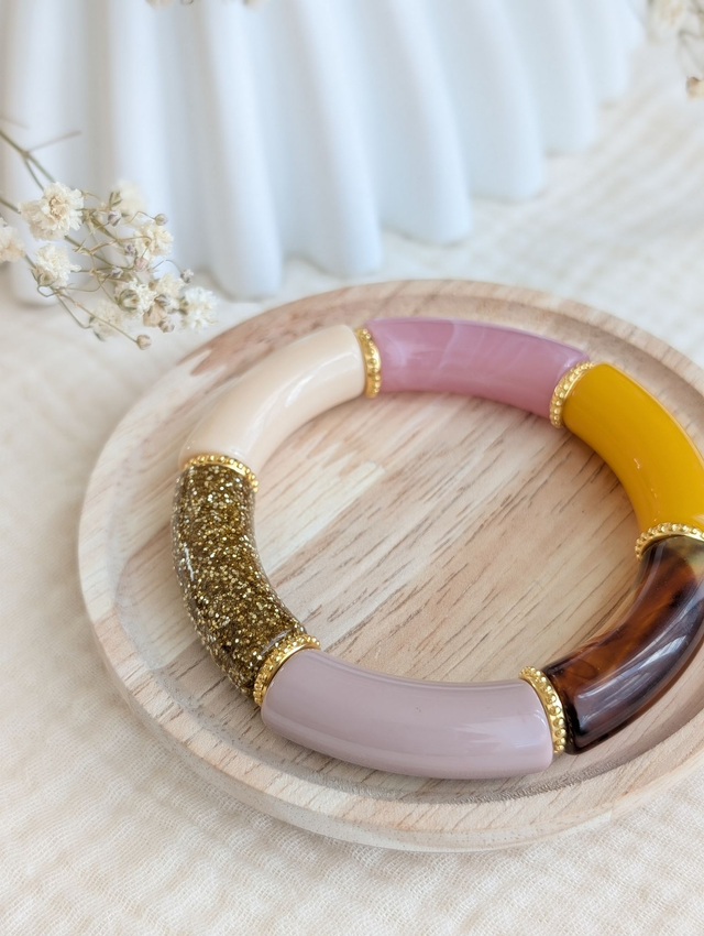 Bracelet jonc Marie taupe jaune glitter