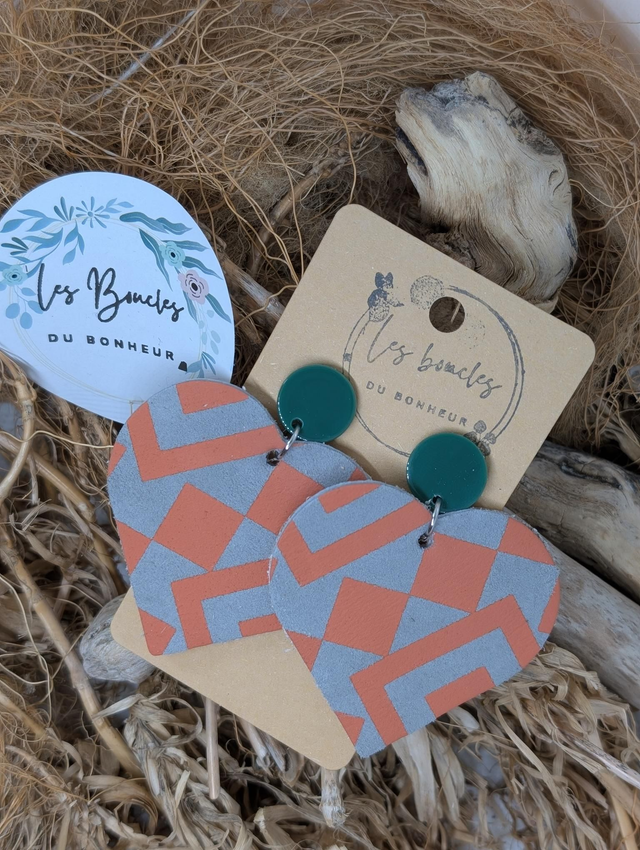 Boucles d'oreilles Coeur ❤️  orange gris c2020