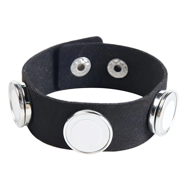 Suede 3  round photo Bracelet - Black