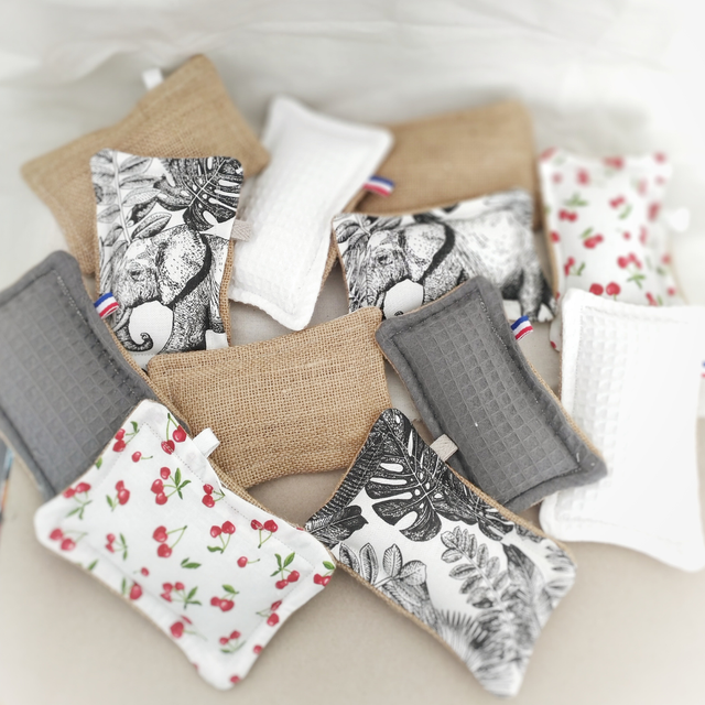 Éponge lavable et réutilisable en coton certifié Oeko-Tex et toile de jute