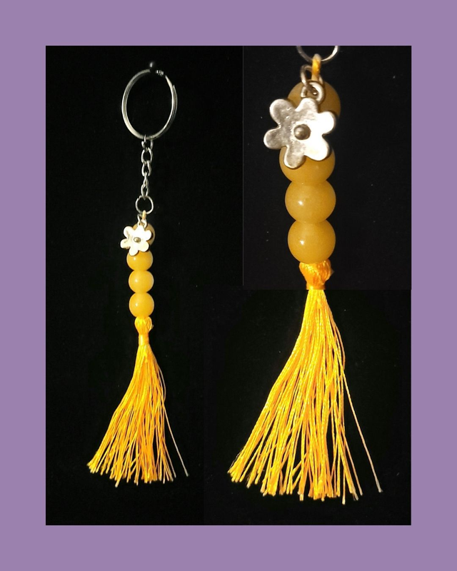 Yellow Beaded Flower Keyring