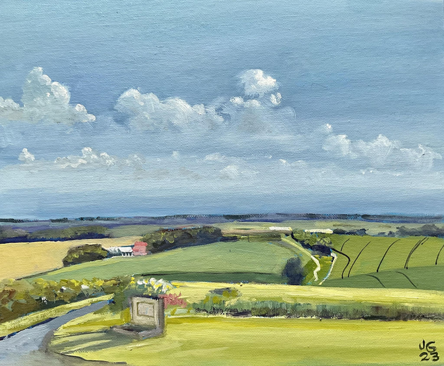 Cottam Warren and Elmswell Slack, 12x10 inch oil on canvas board.