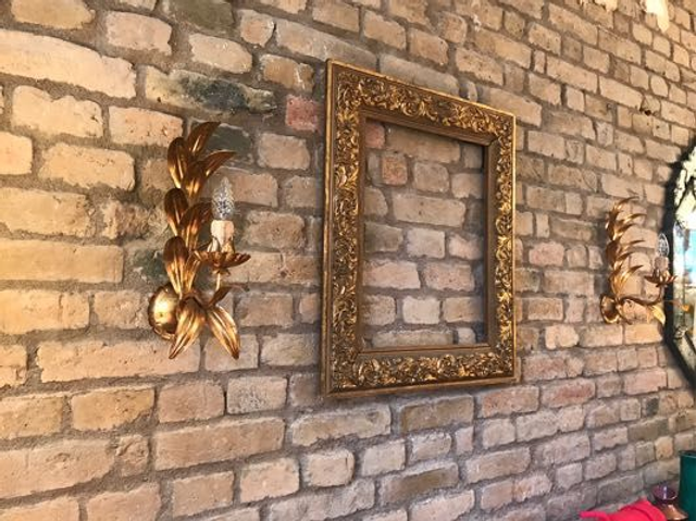 Vintage Wandleuchter mit Blättern, feuervergoldet