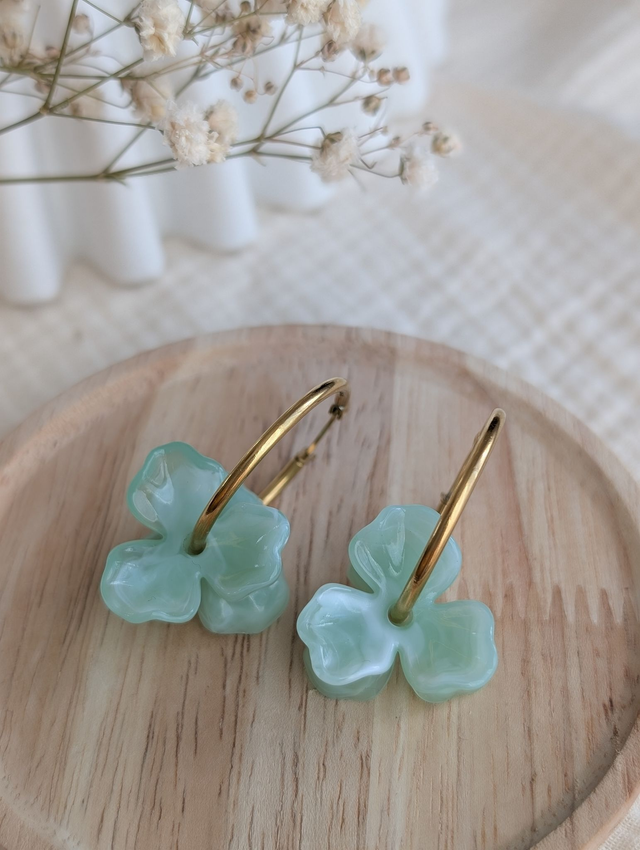 Créoles ROSALIE courtes vert d'eau