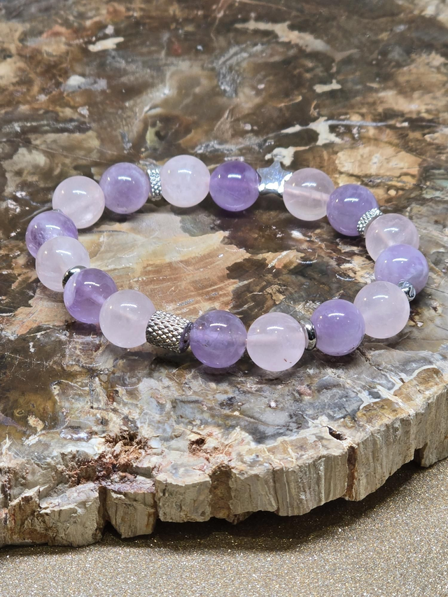 Bracelet Améthyste et Quartz rose en 1 cm 