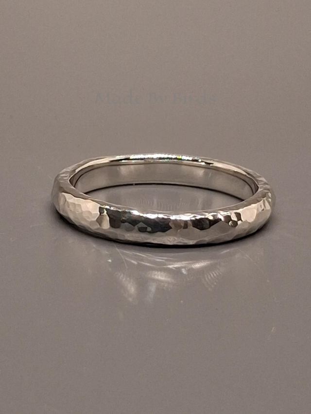 Hammered Sterling Silver 3mm D-Shape Wedding Ring Band 