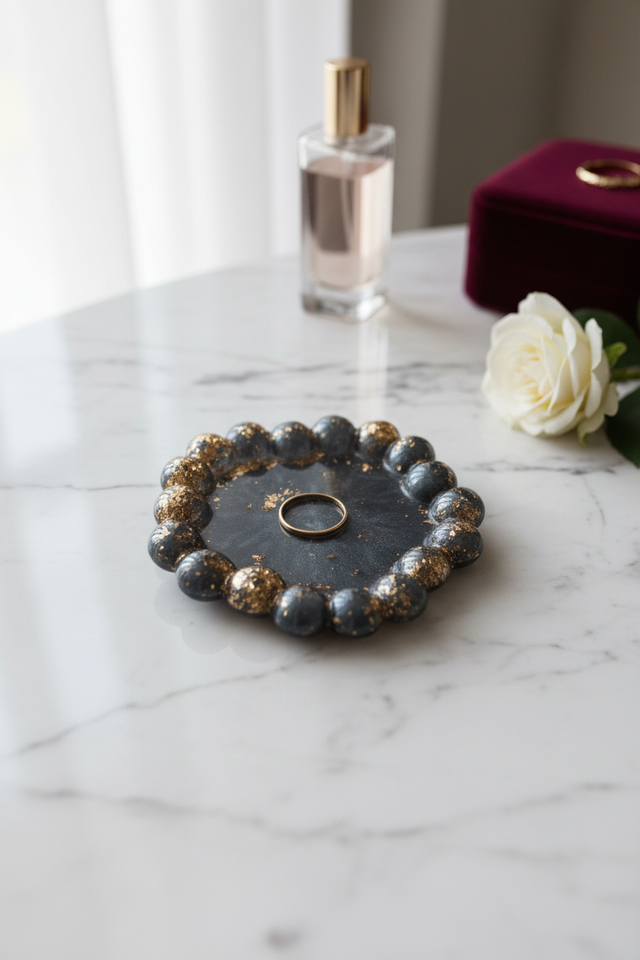 Porte bijoux galets design- Gris anthracite & paillettes champagne