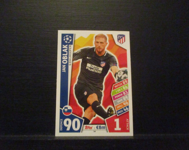 Jan Oblak - UEFA Champions League Match Attax 2017/18 Original Trading Card #38