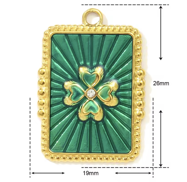 Charm rettangolo quadrifoglio base verde 