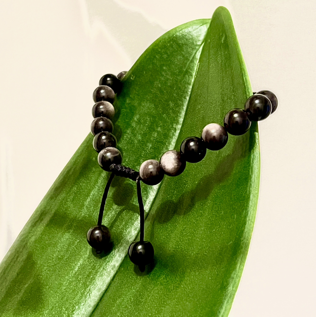 Bracelet en Obsidienne Argenté 