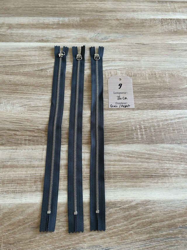 Fermetures éclair métallique grise 34cm