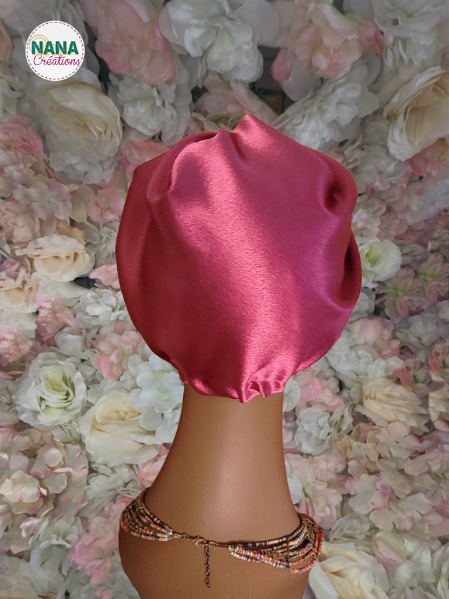 Turban Bonnet Satin à enfiler | Fuschia | Fait main