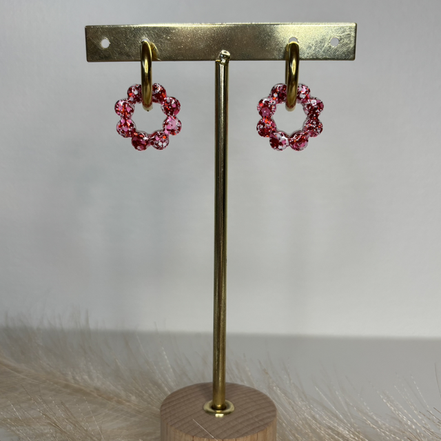 Pampilles fleur rose/rouge