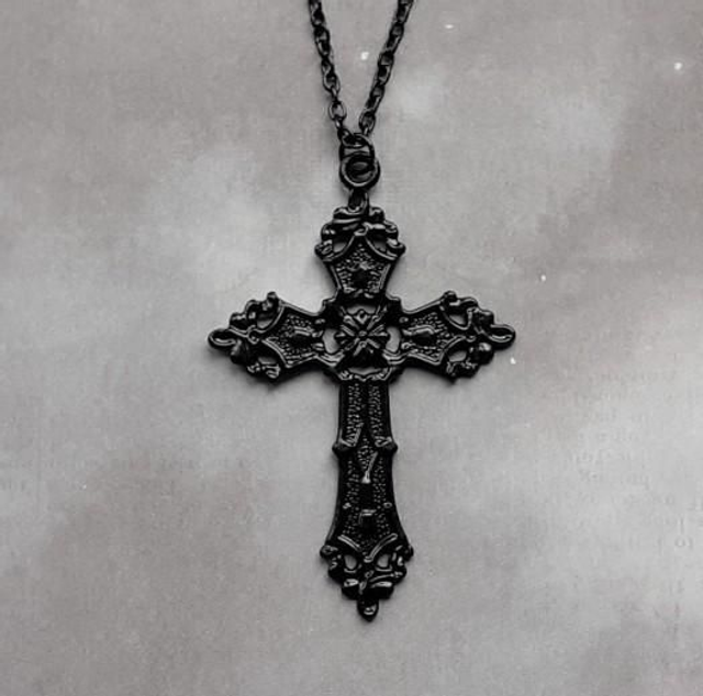 Black Patterned Cross Necklace 