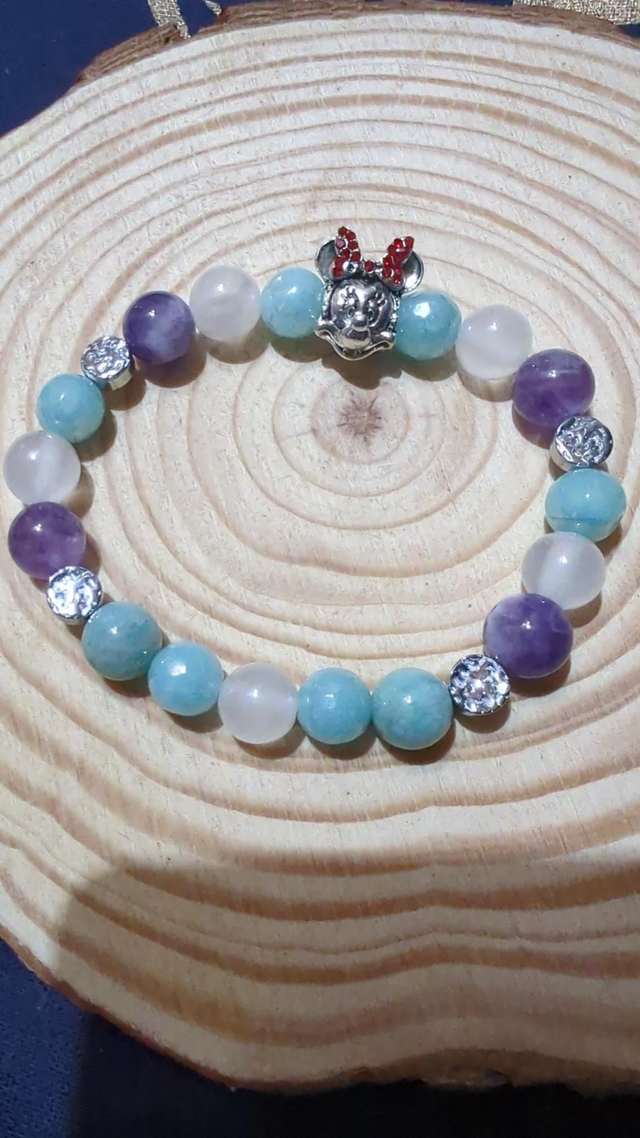 Fillette: Minnie et Amazonite, Améthyste et Jade blanche 