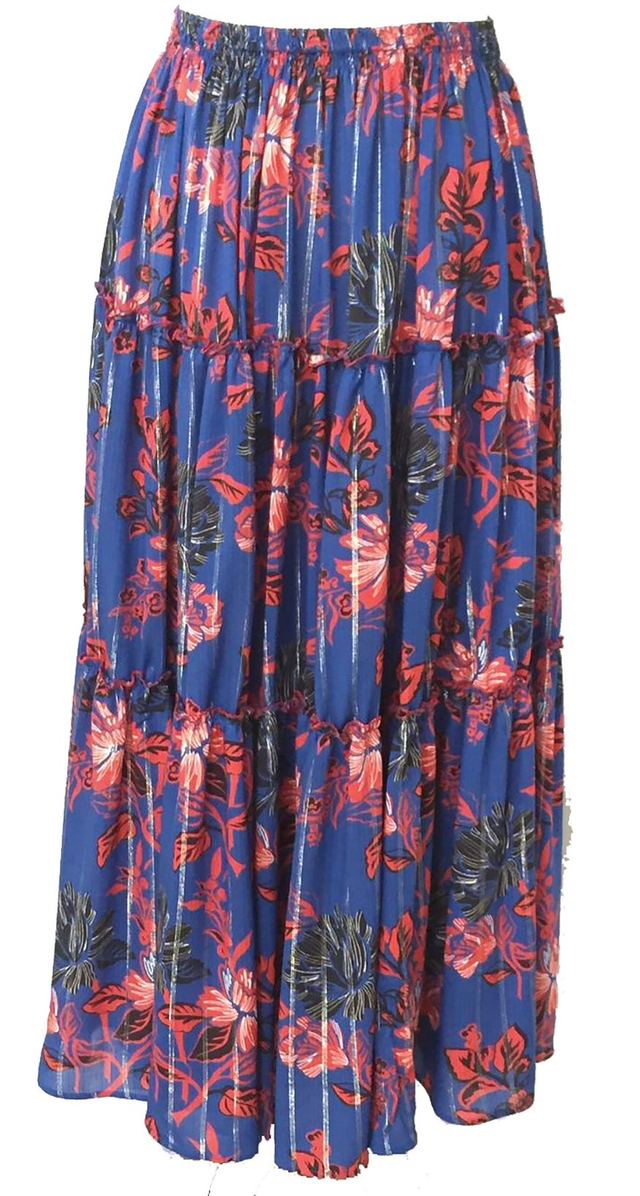 Jupe longue bleu roi à fleurs rouges - taille 40 (fr)