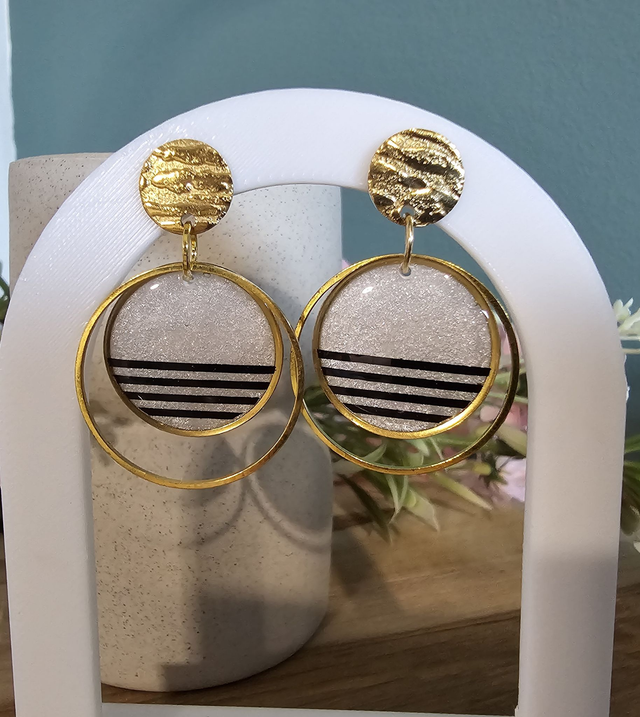 Clous d&#039;oreilles 20mm OR DOUBLE -&quot;Un Cœur à la Mer&quot; — L&#039;élégance au rythme des vagues-rayer noir