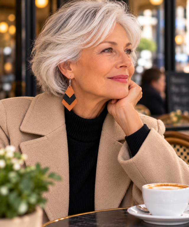 Boucles d’oreilles cuir véritable, élégantes et Intemporelles.