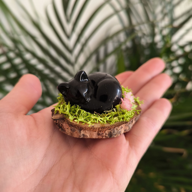 Chat en pierre naturelle - Obsidienne