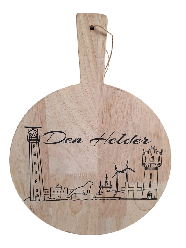 Rubberwood borrelplank “Skyline Den Helder” – 34x25 cm