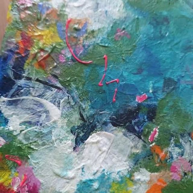 Origineel schilderij ‘Blushing Blue junior’ - 20x20x4cm