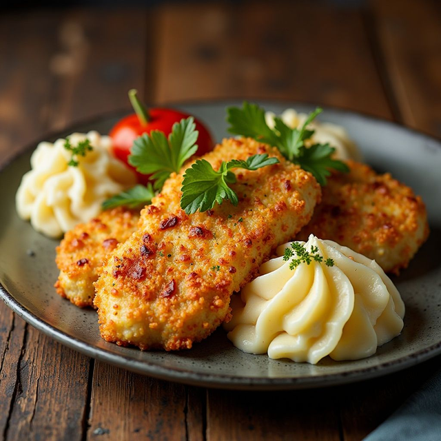 Dish: Chicken Schnitzel &amp; Mash Potatoes