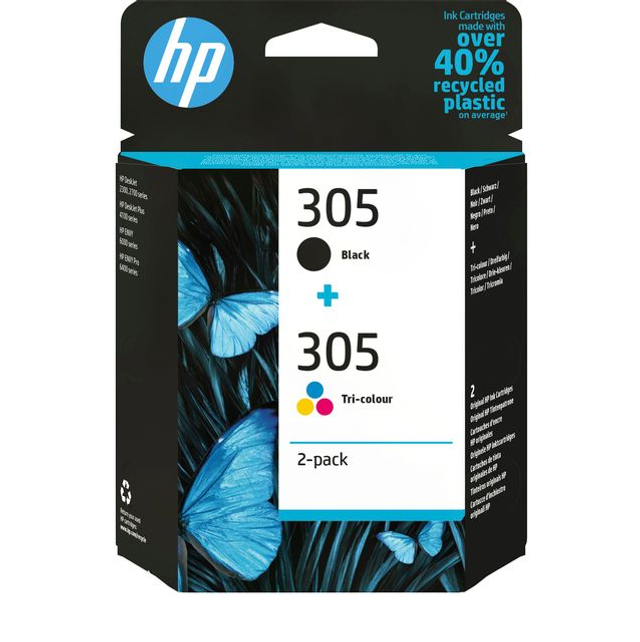HP 305 2-Pack Tri-color/Black Original Ink Cartridge