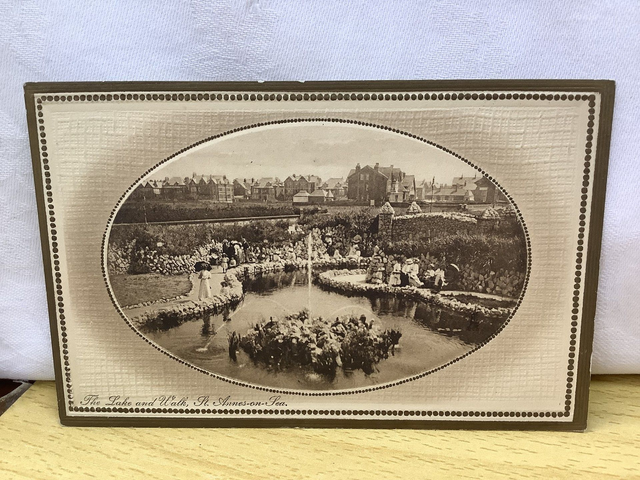 The Lake and Walk, St. Annes-on-Sea, Lancashire, Posted Raphael Tuck &amp; Sons Gold framed Sepia Vintage postcard. Our Ref No. R548 £2.50