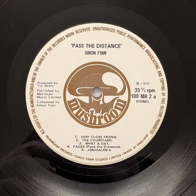 Simon Finn Pass The Distance Vinyl Record 1970 LP Folk Rock Psychedelic Mushroom