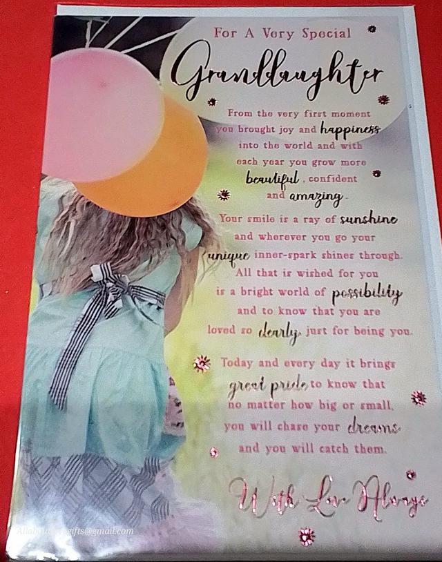 Granddaughter Birthday Card  Sentiment Verse Stunning Design and Quality 