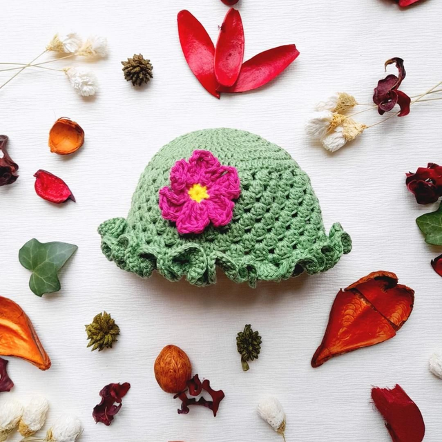 Bonnet pour Bébé (0-3 Mois) - Fait main au crochet en 100% coton