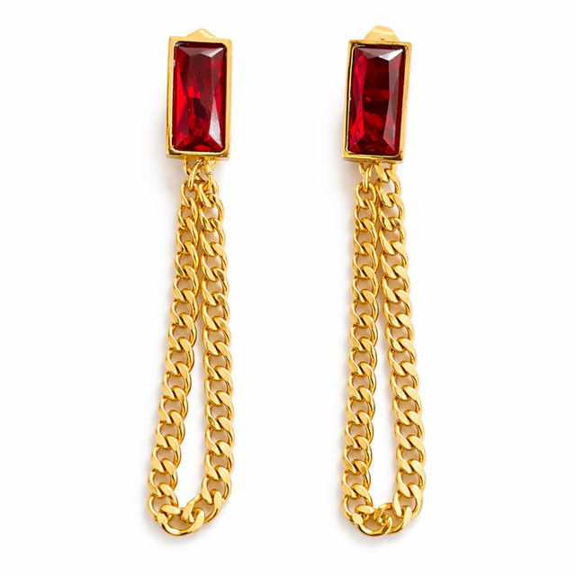 Pendientes acero dorado cadenas 