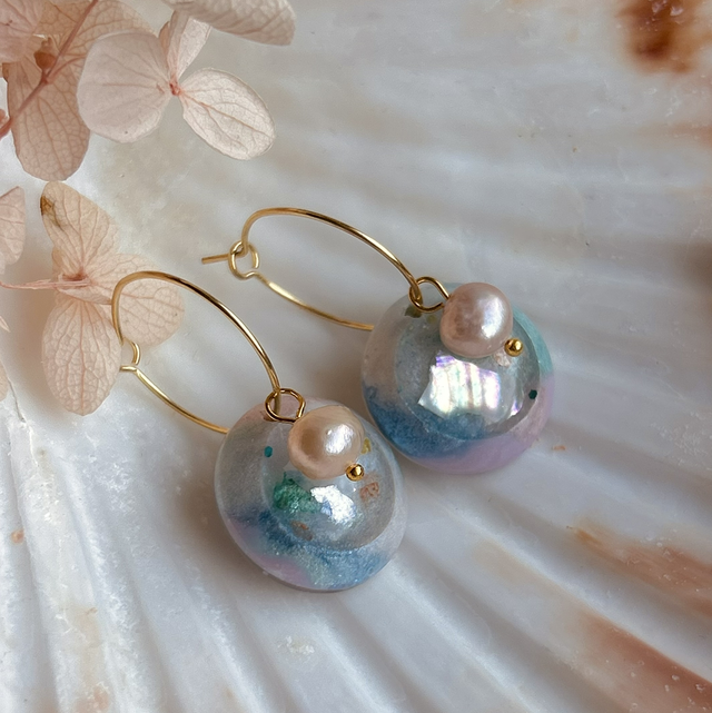 Circular Statement Hoop Earrings with Freshwater Pearls Gold Plated