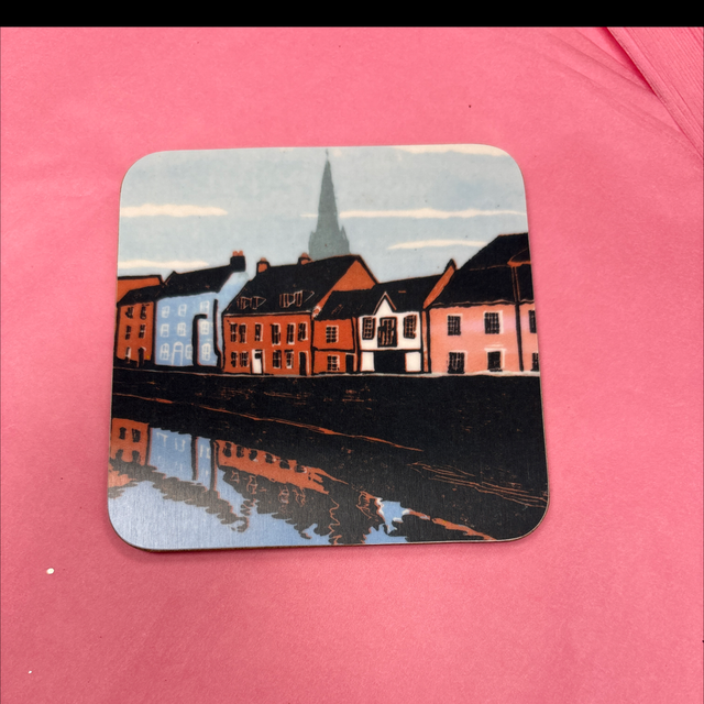 Quayside Norwich coaster linocut lain 