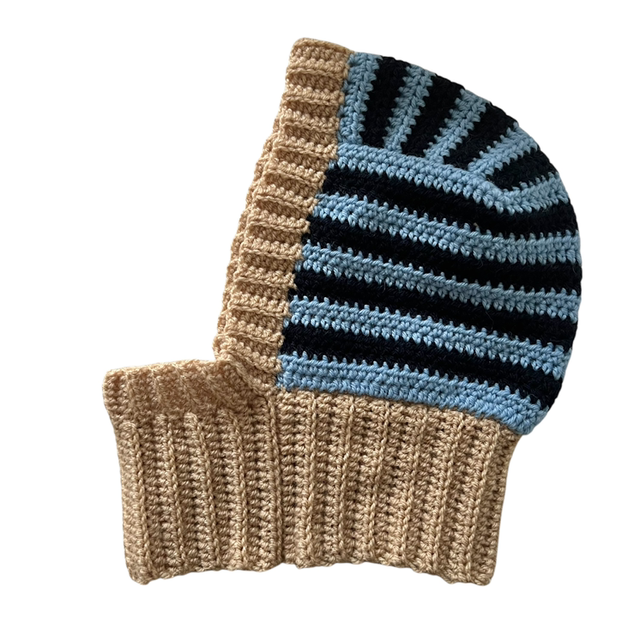 Balaclava rayée bleu beige