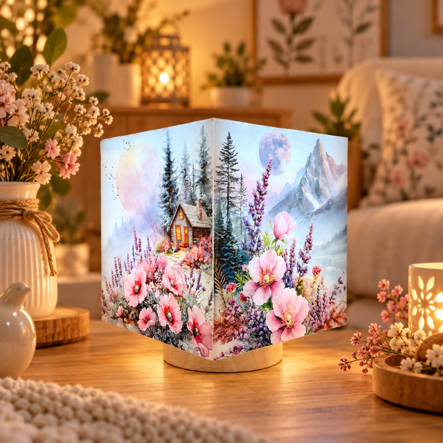 Lampe d'ambiance en cire 12x12cm- "Fleurs 1"