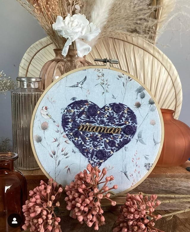 Tambour brodé Coeur Maman