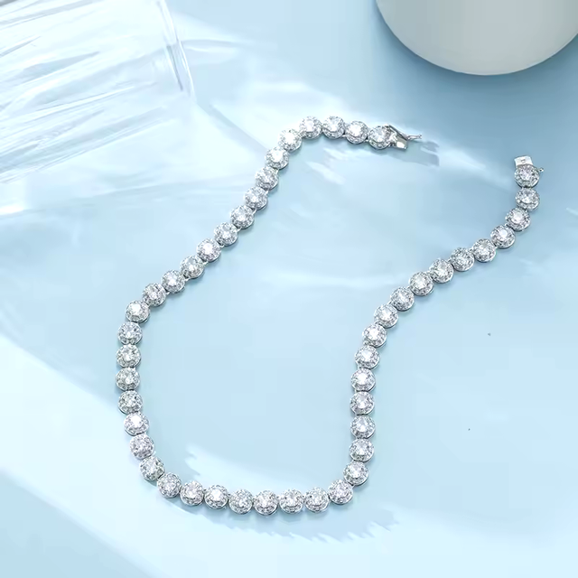 Trendy Jewelry Gift 18K White Gold Tennis Necklace for Women Men Silver Full Zircon Moissanite Necklace