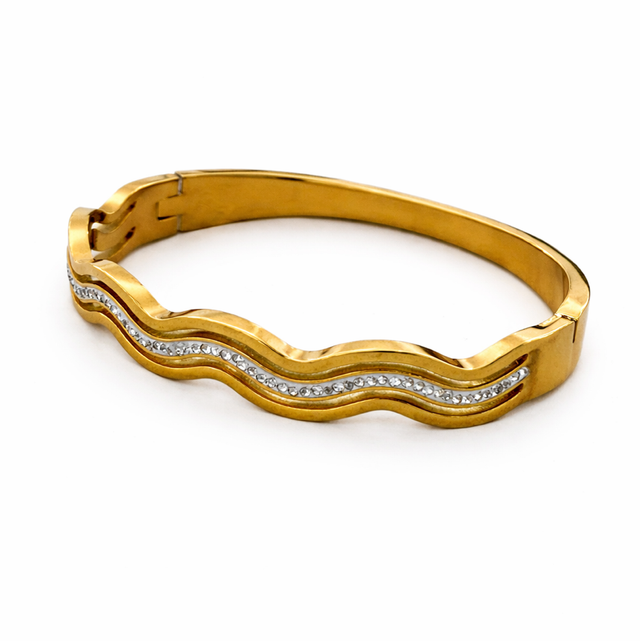 Pulsera caña acero dorado y brillos 