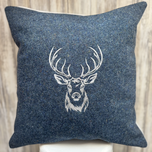 Yorkshire lambswool Navy &amp; Silver Stag cushion 