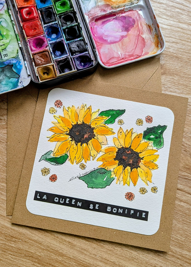 Carte anniversaire LA QUEEN SE BONIFIE - Illustration aquarelle originale