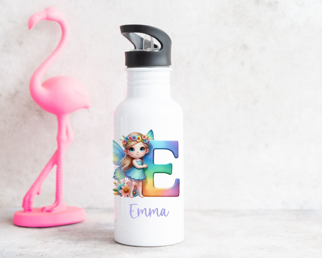 Personalised Fairy Rainbow Initial Water Bottle 