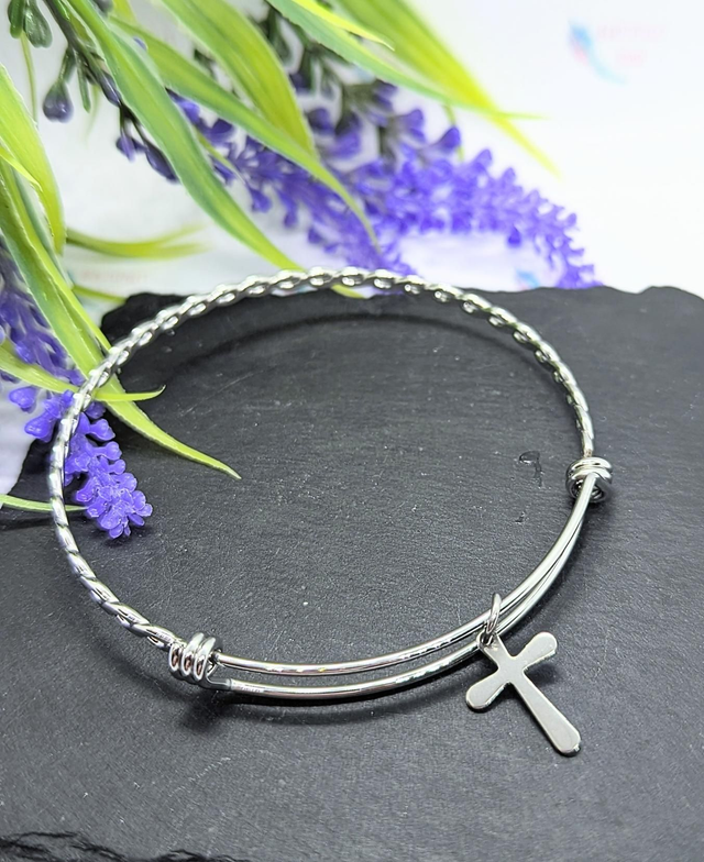 Stainless Steel Bangle with Cross Charm